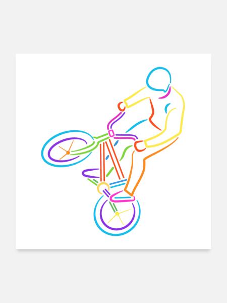 BMX Fahrrad bunt Radfahrer Stunt BMX - Poster 60x60 cm - Weiß - Vorne