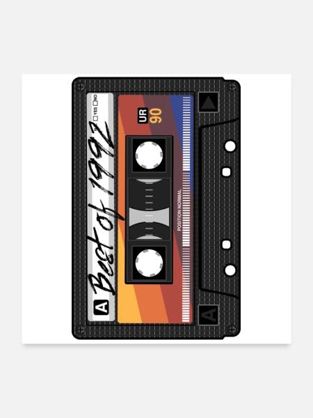 Best Of 1992 Mixtape Kassette 90er Jahre Party Mix - Poster 60x60 cm - Weiß - Vorne