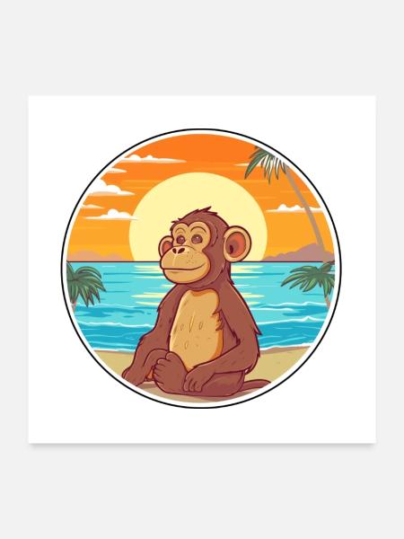 Affe Aquarell Cartoon Kawaii Clipart Tier - Poster 60x60 cm - Weiß