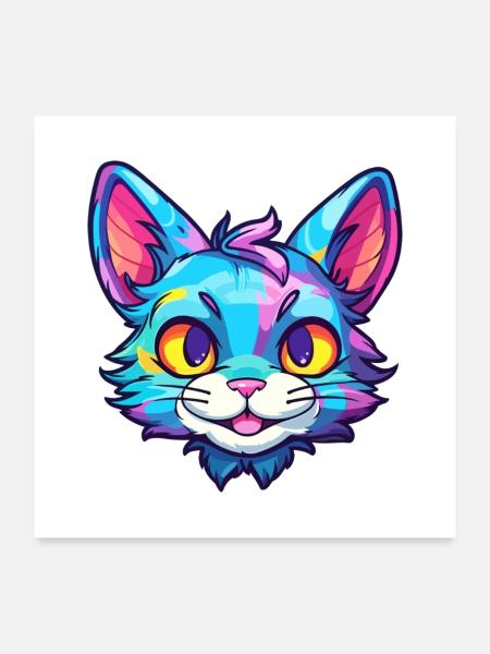 Pixie Bob Katze Rasse Aquarell Cartoon Kawaii Haustier - Poster 60x60 cm - Weiß - Vorne