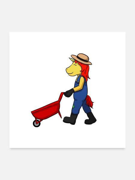 Gardener Unicorn - Poster 60x60 cm - Weiß