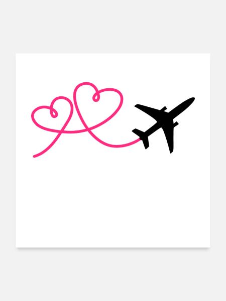 Flugzeug Flieger mit Herz - Poster 60x60 cm - Weiß - Vorne