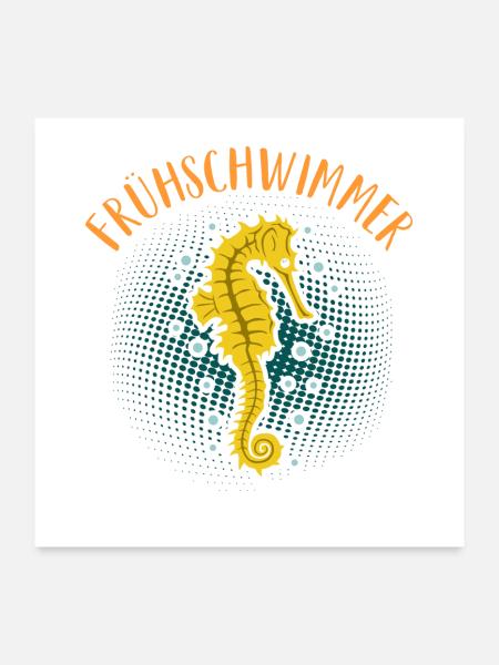 Frühschwimmer Seepferdchen Bestanden Abzeichen - Poster 60x60 cm - Weiß - Vorne