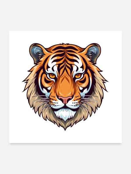 Tiger Buntes Aquarell Cartoon Kawaii Tier - Poster 60x60 cm - Weiß