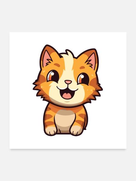 Pixie Bob Katze Cartoon Aquarell Illustration - Poster 60x60 cm - Weiß - Vorne