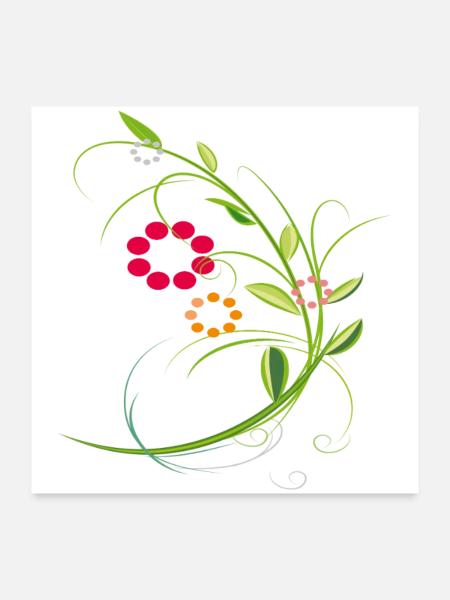 Blumenranke mit kleinen Blüten - Poster 60x60 cm - Weiß