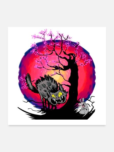 Halloween Katze Katzen Maus Mäuse - Poster 60x60 cm - Weiß - Vorne