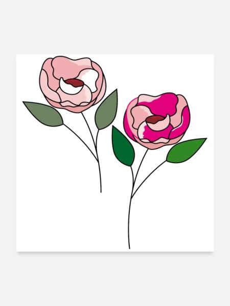 zwei Blumen - Poster 60x60 cm - Weiß