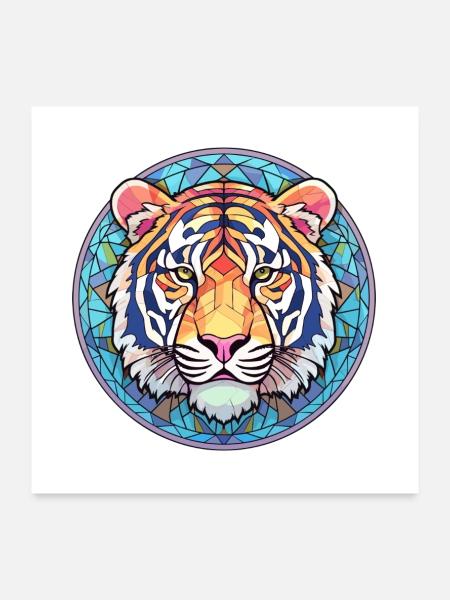 Tiger Buntes Buntes Karikatur-Kawaii-Tier - Poster 60x60 cm - Weiß