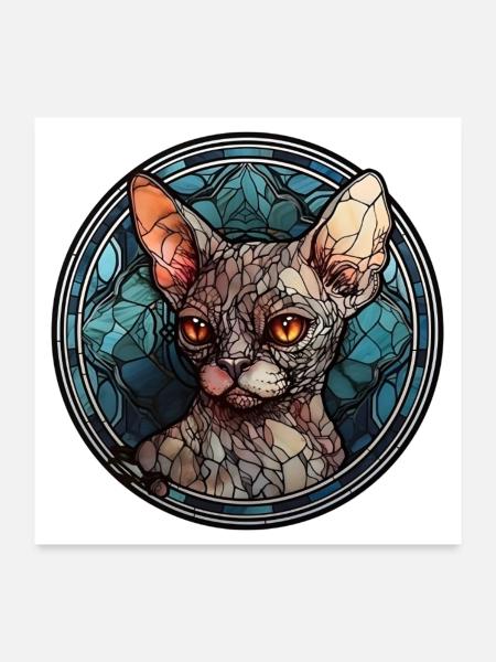 Devon Rex Katzenrasse Aquarellglas - Poster 60x60 cm - Weiß - Vorne