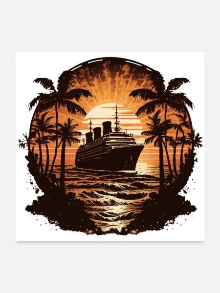 Kreuzfahrtschiff Retro Vintage - Poster 60x60 cm - Weiß - Vorne