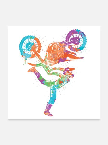 Dirt Biker Motorrad Jungen Motocross Kinder - Poster 60x60 cm - Weiß - Vorne