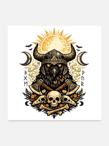 Rabenkrieger-Sonnenkranz - Poster 60x60 cm - Weiß - Vorne