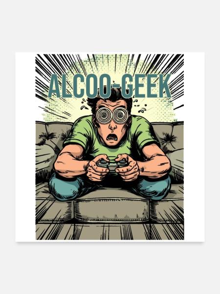 ALKOHOLIKER-NERD – VIDEOSPIELSÜCHTIGER - Poster 60x60 cm - Weiß - Vorne