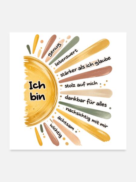 Ich bin genug – Positive Affirmationen Sonne - Poster 60x60 cm - Weiß - Vorne