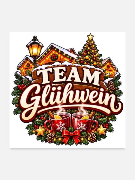 Team Glühwein - Partner Motiv Weihnachtsmarkt - Poster 60x60 cm - Weiß - Vorne
