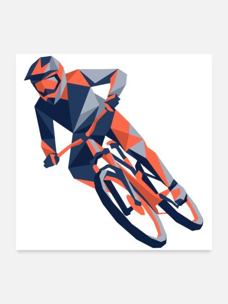 eometrische Origami-Mountainbiker-Polygonkunst - Poster 60x60 cm - Weiß - Vorne