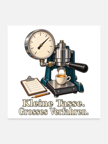 Kleine Tasse. Grosses Verfahren. – Espresso-Prüfst - Poster 60x60 cm - Weiß