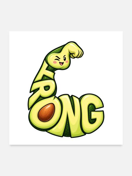 Strong – Starkes Avocado Fitness Kraft Motiv - Poster 60x60 cm - Weiß - Vorne