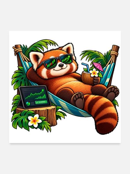 Roter Panda im Urlaub – Aktien und Entspannung - Poster 60x60 cm - Weiß - Vorne