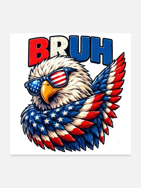 American Flag Bruh Dabbing Eagle Men Boys - Poster 60x60 cm - Weiß - Vorne