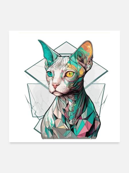 Sphynx Cat Bunter Cyberpunk Tokyo Mosaik - Poster 60x60 cm - Weiß - Vorne