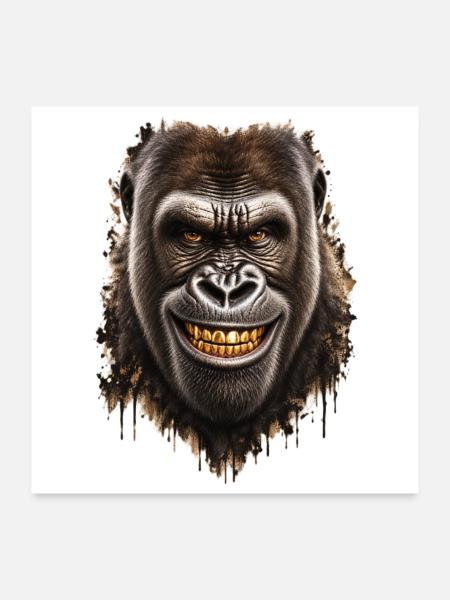 Gorilla mit goldenem Lächeln – Urbaner Stil - Poster 60x60 cm - Weiß - Vorne