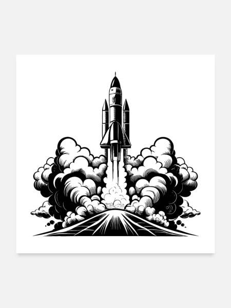 Raketenstart - Poster 60x60 cm - Weiß - Vorne