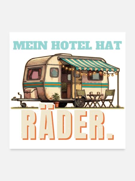 Wohnwagen - Hotel mit Rädern - Poster 60x60 cm - Weiß - Vorne