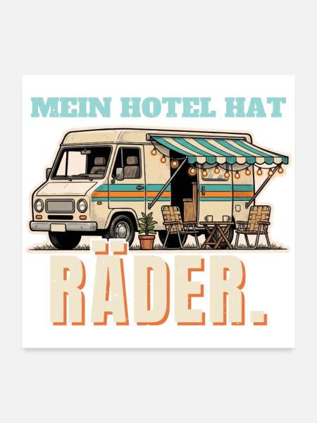 Campervan - Hotel mit Rädern - Poster 60x60 cm - Weiß - Vorne