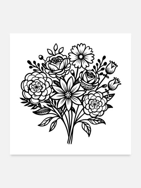 Blumenstrauß - Poster 60x60 cm - Weiß - Vorne
