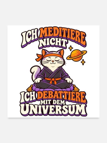 Yoga-Katze – Ich meditiere nicht - Poster 60x60 cm - Weiß - Vorne