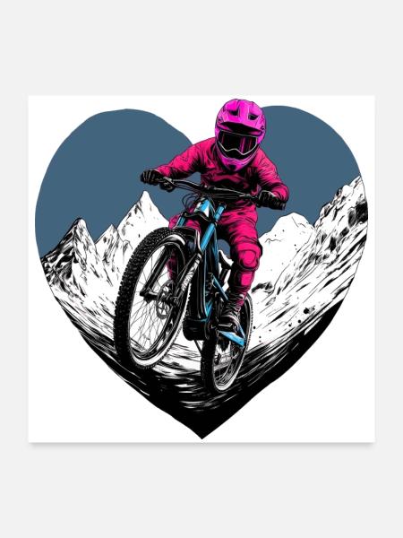 Love Bike / Mountainbiker Herz - Poster 60x60 cm - Weiß - Vorne