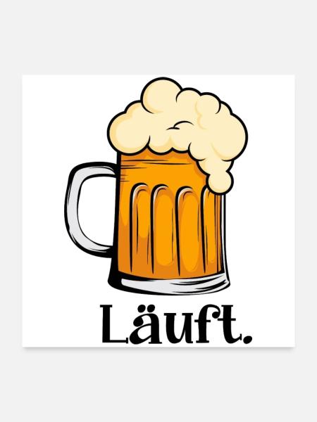 Läuft - Schäumender Bierkrug - Poster 60x60 cm - Weiß - Vorne