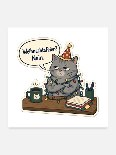 Weihnachtsfeier? Nein. – Grumpy Bürokatze - Poster 60x60 cm - Weiß - Vorne