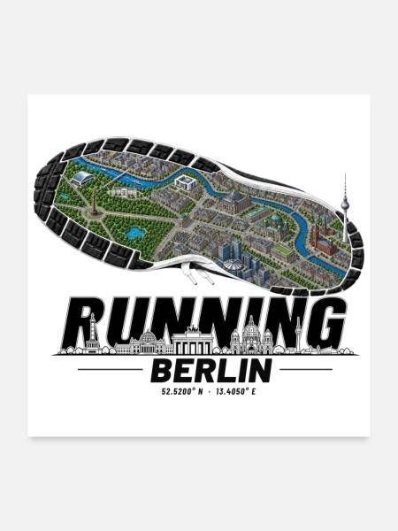 Running Berlin Laufschuh Stadtkarte - hell - Poster 60x60 cm - Weiß - Vorne