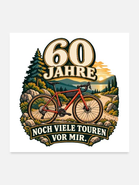 60 Jahre Radreise – Noch viele Touren - Poster 60x60 cm - Weiß - Vorne