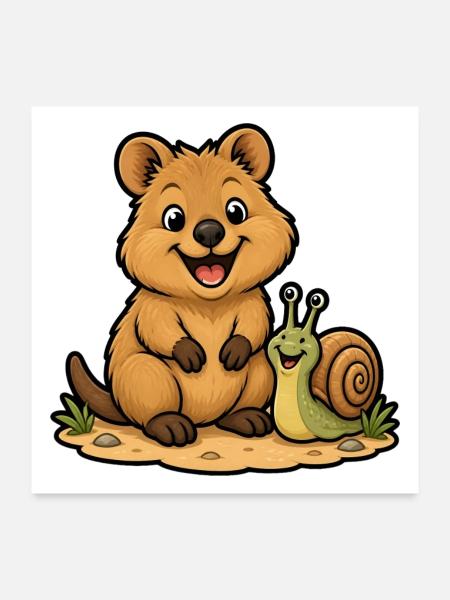 Lachendes Quokka Schnecke Glücklich Kinder T-Shirt - Poster 60x60 cm - Weiß - Vorne