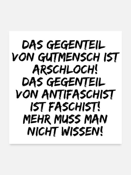 GUTMENSCH ARSCHLOCH ANTIFASCHIST FASCHIST, FCK NZS - Poster 60x60 cm - Weiß - Vorne