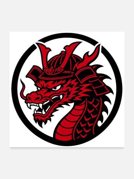 Samurai-Drache – Traditioneller japanischer Krieger - Poster 60x60 cm - Weiß - Vorne