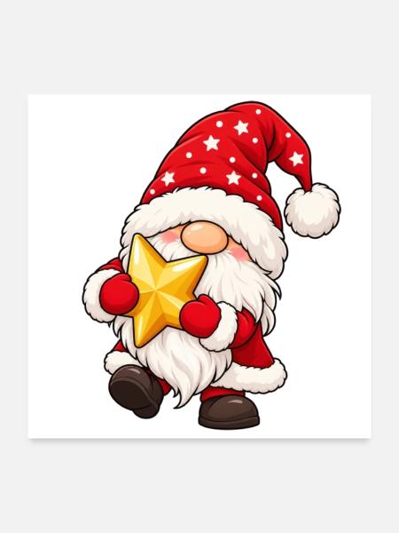 Weihnachtsgnom mit goldenem Stern zum Umarmen - Poster 60x60 cm - Weiß - Vorne
