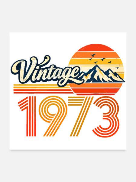 Vintage 1973 Mountain Sunset 53. Geburtstagsabschlag - Poster 60x60 cm - Weiß - Vorne