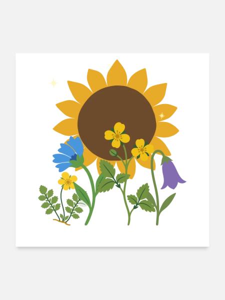 Blumen floral Blumenmotiv Zeichnung Blumenfreunde - Poster 60x60 cm - Weiß - Vorne