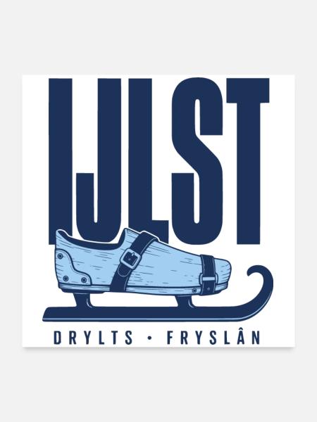 IJlst Drylts Friesland Holzschlittschuh Design - Poster 60x60 cm - Weiß - Vorne