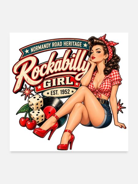 Rockabilly Pin-Up-Rucksack – Normandy Road - Poster 60x60 cm - Weiß - Vorne