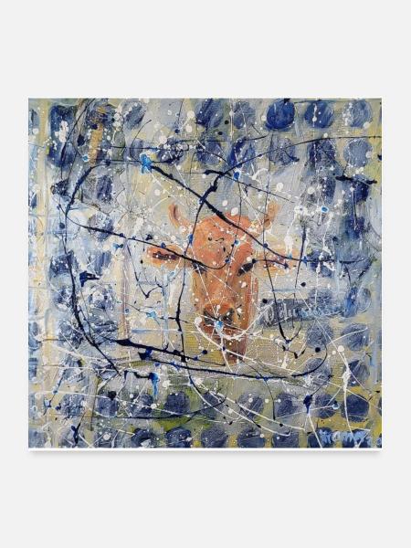 Orange Kuh im Splatter-Abstract - Poster 60x60 cm - Weiß - Vorne