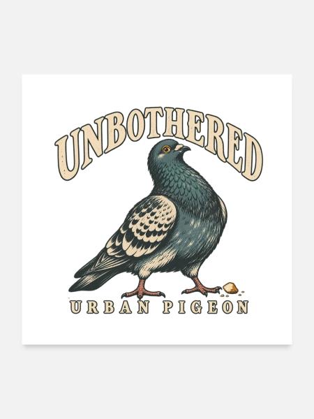 Unbothered Urban Pigeon Lustige Stadttaube - Poster 60x60 cm - Weiß - Vorne