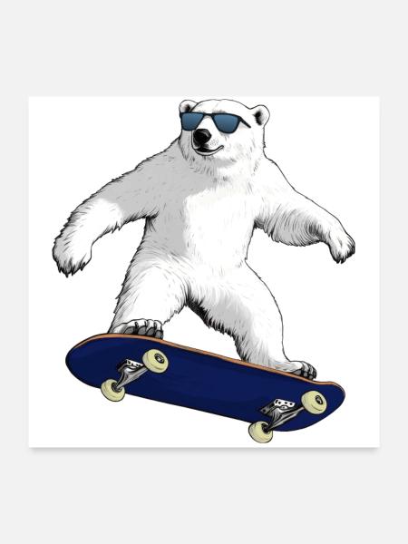 Skateboarder Eisbär - Poster 60x60 cm - Weiß - Vorne