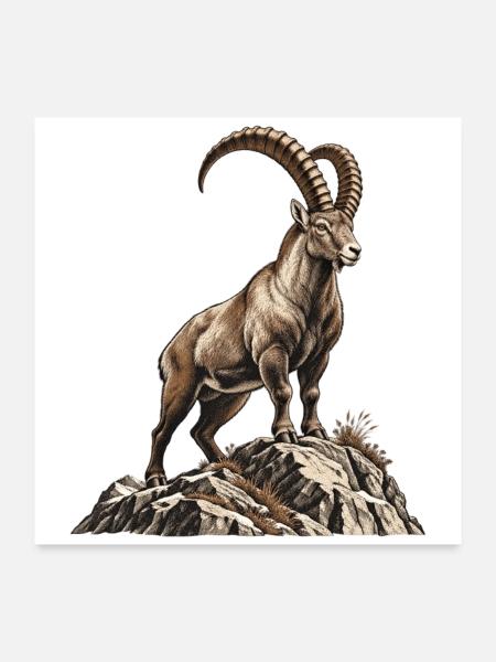 Alpensteinbock – König der Felsen - Poster 60x60 cm - Weiß - Vorne