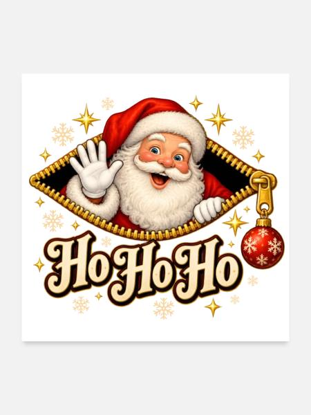 Ho Ho Ho Weihnachtsmann im Reißverschluss - Poster 60x60 cm - Weiß - Vorne